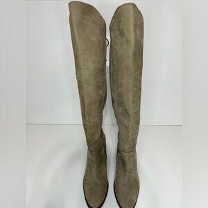 Lucky Brand Pembe Leather Knee High Heeled Boots *worn twice* taupe size 9.5!